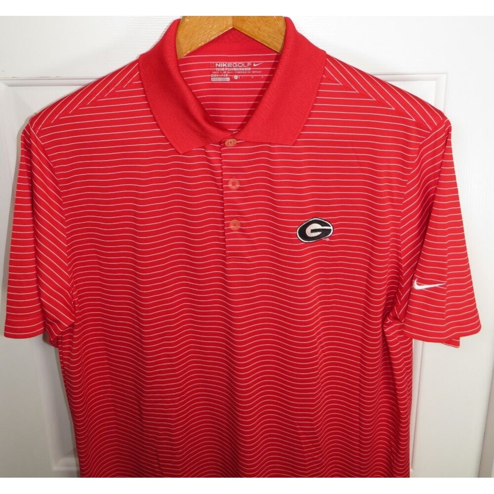 Nike Golf Tour Dri-Fit Performance Polo Georgia Bulldogs Mens LG Red Striped
